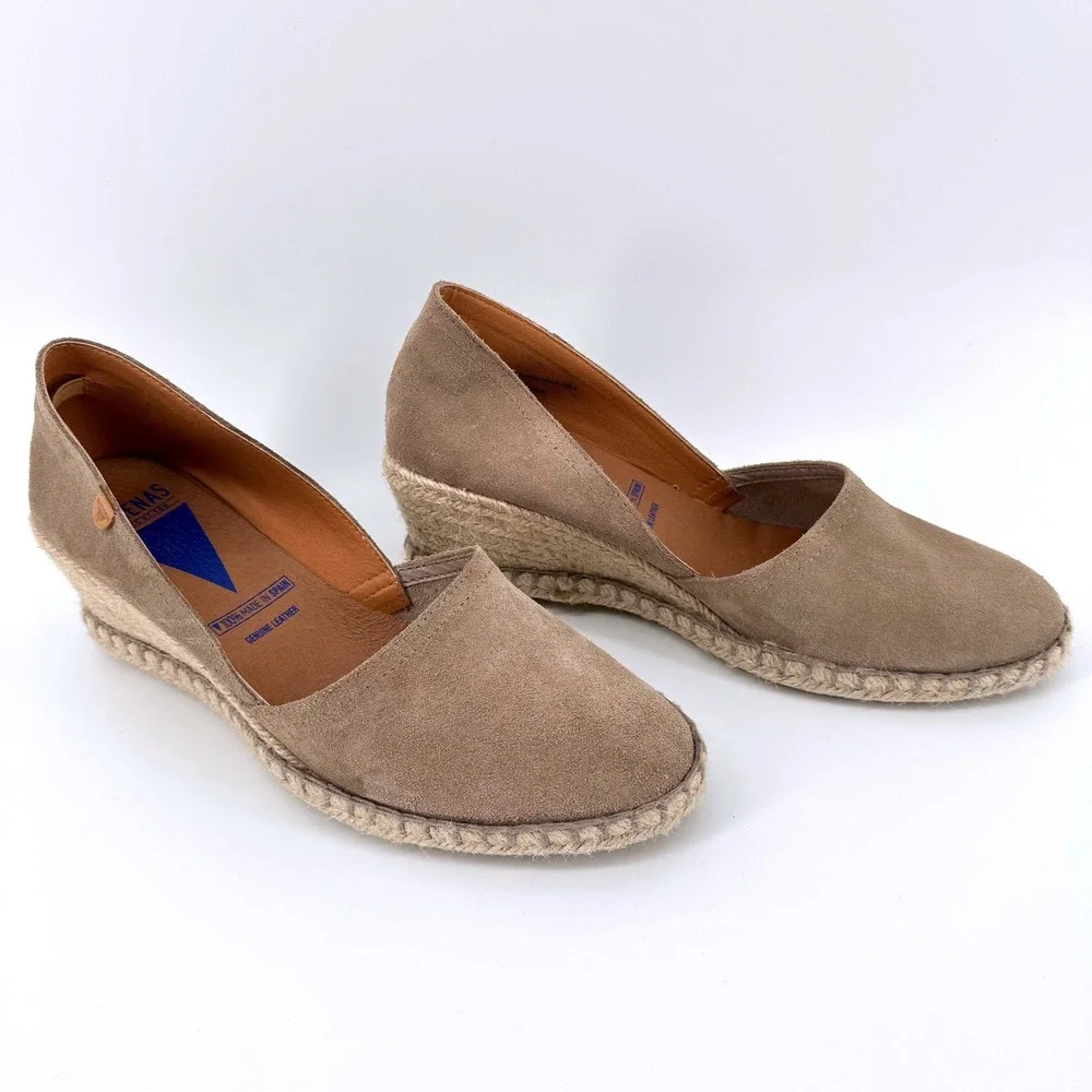 Verbenas Mamen Espadrille Wedge Women 40 Taupe Suede Leather Made in Spain